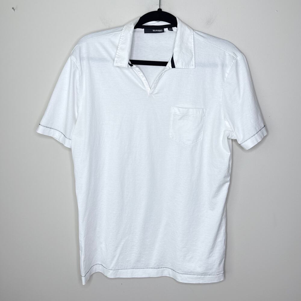 Murano Fitted Men's‎ White Polo Shirt Contrast Trim Short Sleeve Size Large
